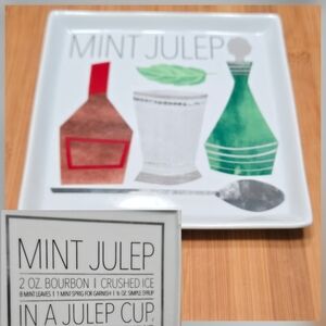 Crate & Barrel Mint Julep Plate Trinket Dish Appetizer, recipe on back